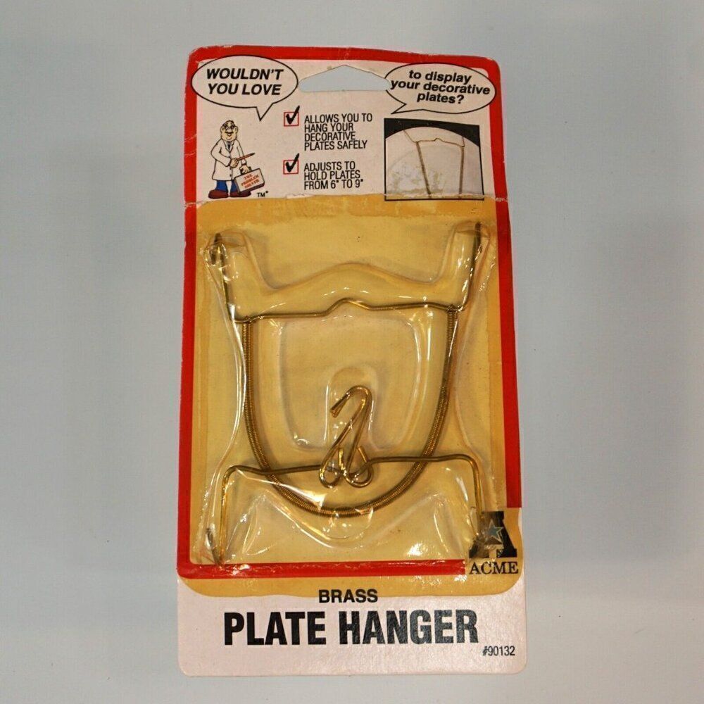 1998 Plate Hanger Vintage Brass Display Adjusts To Hold 6-9 in Plate Acme Int